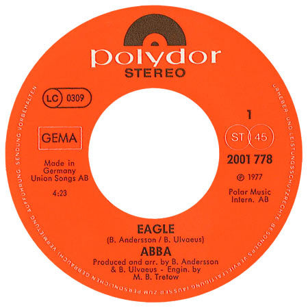ABBA : Eagle / Thank You For The Music (7", Single, Pap)