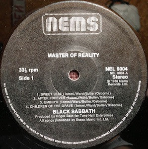 Black Sabbath : Master Of Reality (LP, Album, RE)