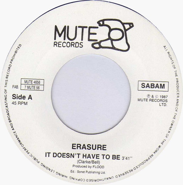 Erasure : It Doesn't Have To Be (7", Single)