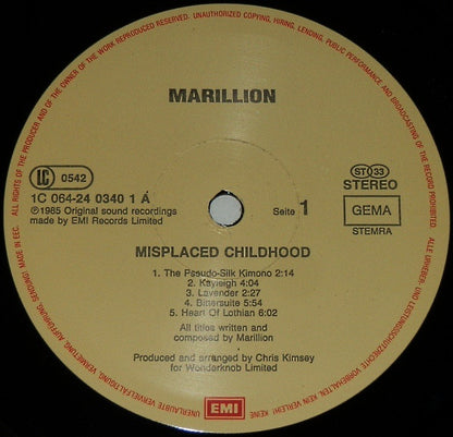Marillion : Misplaced Childhood (LP, Album, Gat)