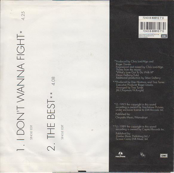 Tina Turner : I Don't Wanna Fight (7", Single)