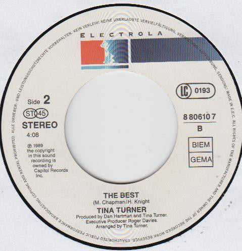 Tina Turner : I Don't Wanna Fight (7", Single)