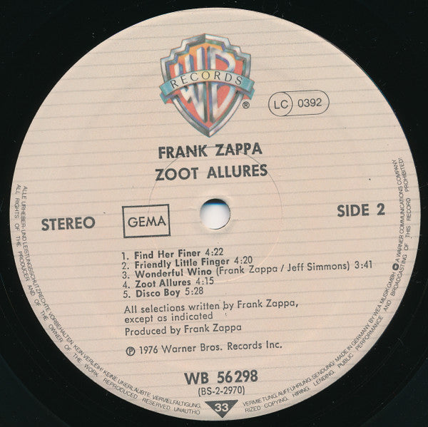 Zappa* : Zoot Allures (LP, Album, RP)