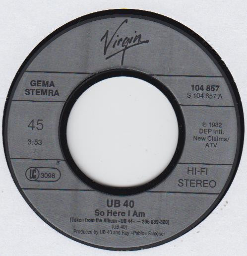 UB40 : So Here I Am / Love Is All (Is Alright) (7", Single)