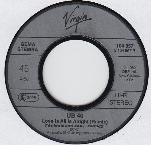 UB40 : So Here I Am / Love Is All (Is Alright) (7", Single)