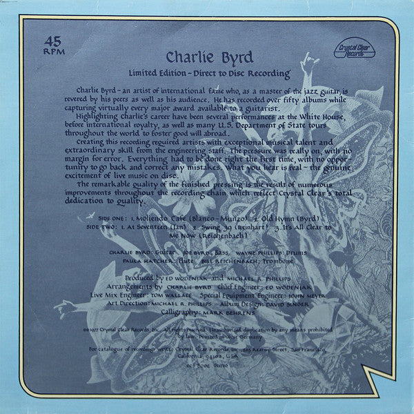 Charlie Byrd : Direct Disc Recording (12", Album, Ltd, Dir)