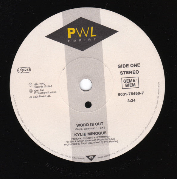 Kylie Minogue : Word Is Out (7", Single, Sma)