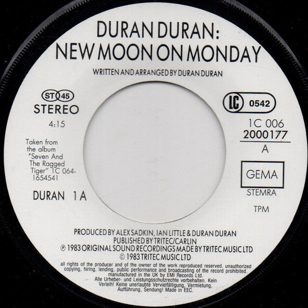 Duran Duran : New Moon On Monday (7", Single)