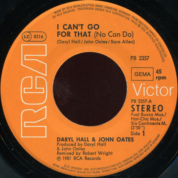 Daryl Hall & John Oates : I Can't Go For That (No Can Do) (7", Single)