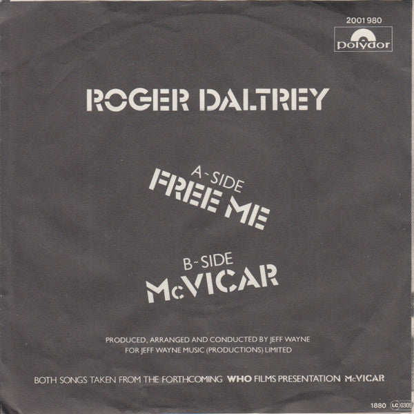 Roger Daltrey : Free Me (7", Single)