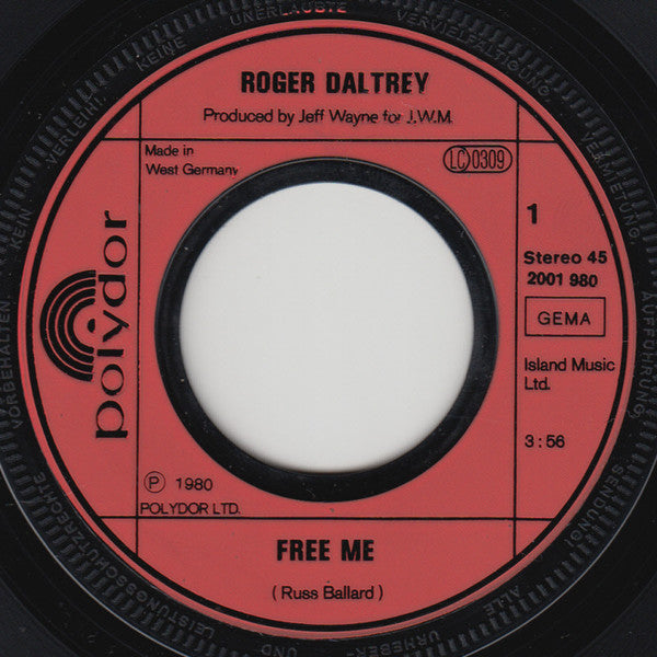 Roger Daltrey : Free Me (7", Single)