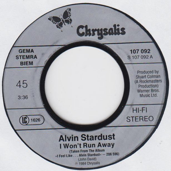 Alvin Stardust : I Won't Run Away (7")