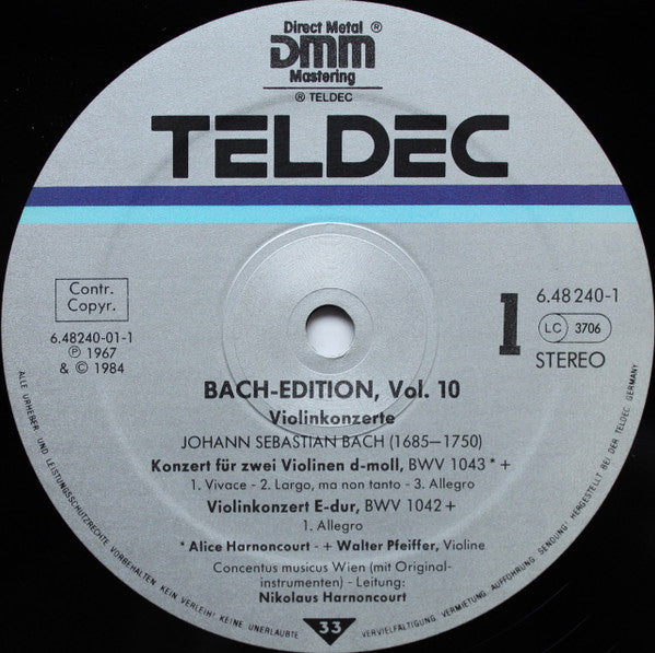 J. S. Bach* - Alice Harnoncourt, Walter Pfeiffer, Jürg Schaeftlein - Concentus musicus Wien, Nikolaus Harnoncourt : 6 Violinkonzerte = Violin Concertos = Concertos Pour Violon (2xLP, Comp, RE, S/Edition)