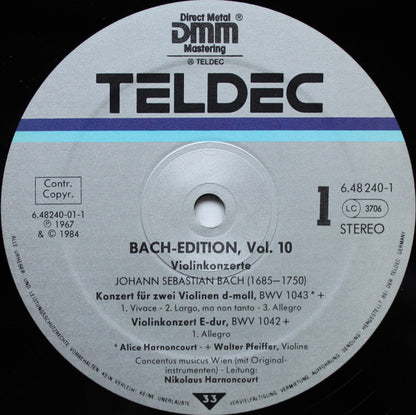 J. S. Bach* - Alice Harnoncourt, Walter Pfeiffer, Jürg Schaeftlein - Concentus musicus Wien, Nikolaus Harnoncourt : 6 Violinkonzerte = Violin Concertos = Concertos Pour Violon (2xLP, Comp, RE, S/Edition)