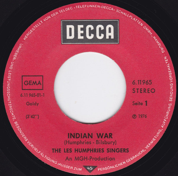 The Les Humphries Singers* : Indian War (7", Single)