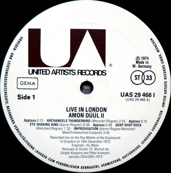 Amon Düül II : Live In London (LP, Album)