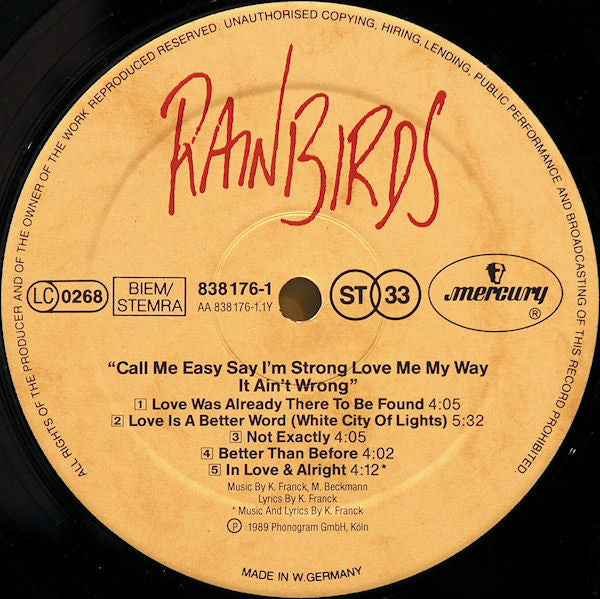 Rainbirds : Call Me Easy Say I'm Strong Love Me My Way It Ain't Wrong (LP, Album)