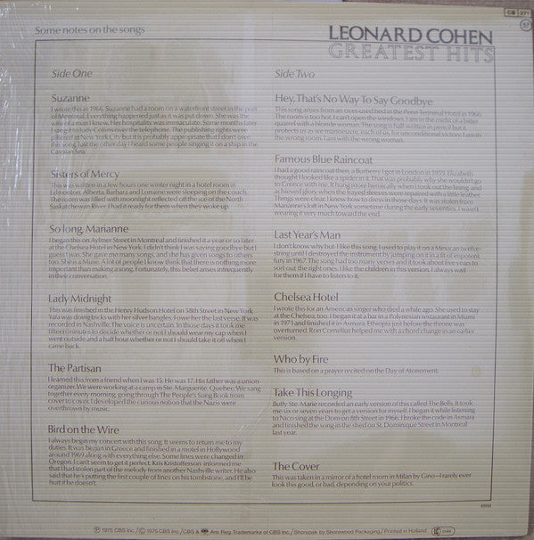 Leonard Cohen : Greatest Hits (LP, Comp, RE)