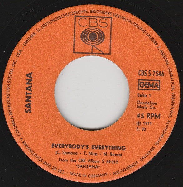 Santana : Everybody's Everything / Guajira (7", Single)
