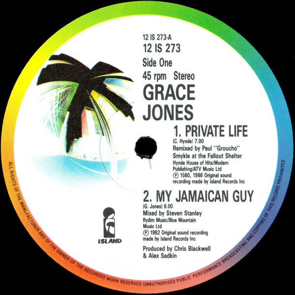 Grace Jones : Private Life, My Jamaican Guy, Feel Up, She's Lost Control (12")