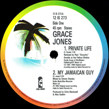 Grace Jones : Private Life, My Jamaican Guy, Feel Up, She's Lost Control (12")