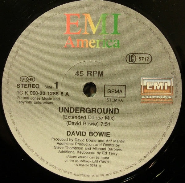 David Bowie : Underground (Extended Dance Mix) (12", Maxi, Single)