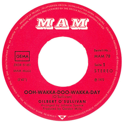 Gilbert O'Sullivan : Ooh-Wakka-Doo-Wakka-Day  (7", Single)