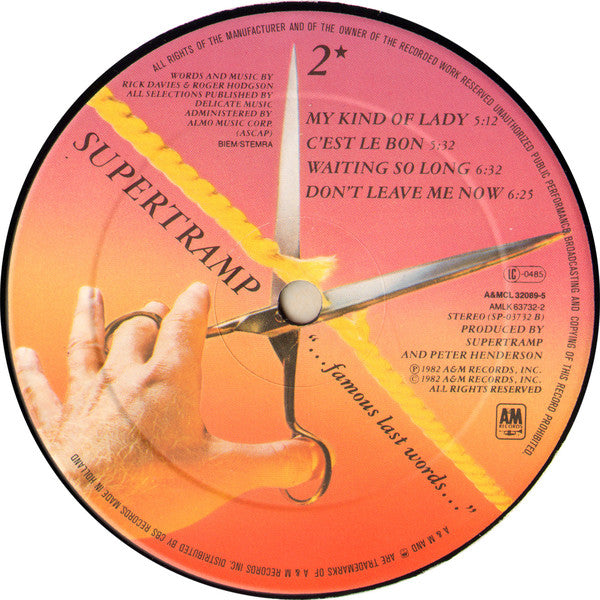 Supertramp : "...Famous Last Words..." (LP, Album, Club)