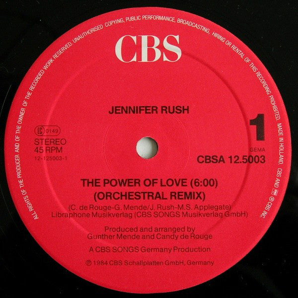 Jennifer Rush : The Power Of Love (Orchestral Remix) (12", Maxi, RP, Red)