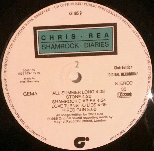 Chris Rea : Shamrock Diaries (LP, Album, Club)