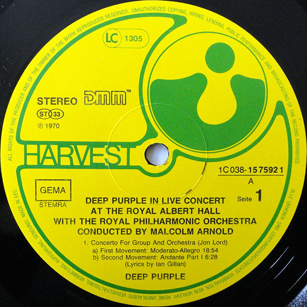 Deep Purple, The Royal Philharmonic Orchestra* Conducted by Malcolm Arnold : Concerto For Group And Orchestra (LP, Album, RE, RM)