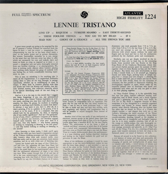 Lennie Tristano : Lennie Tristano (LP, Album, Mono, RP)