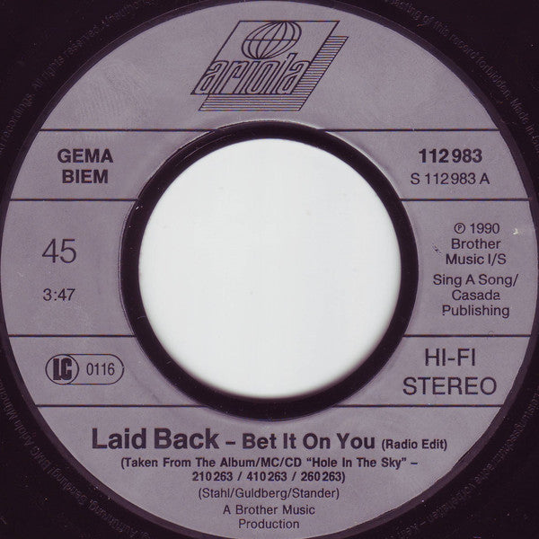 Laid Back : Bet It On You (7", Single)