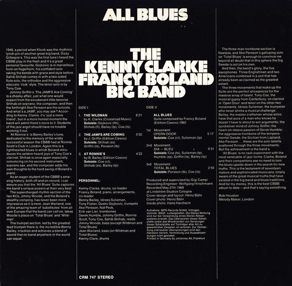 The Kenny Clarke-Francy Boland Big Band* : All Blues (LP, Album, RE, RP)