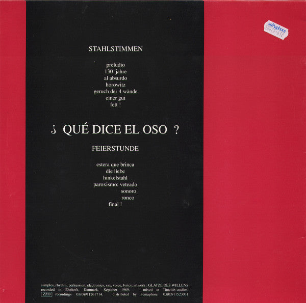 Glatze Des Willens : ¿Qué Dice El Oso? (LP, Album)