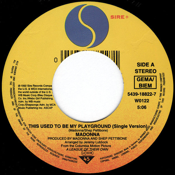 Madonna : This Used To Be My Playground (7", Single, Lar)