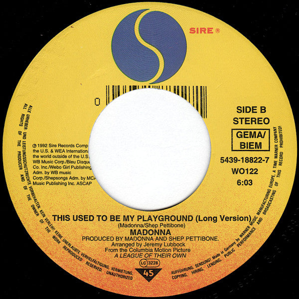 Madonna : This Used To Be My Playground (7", Single, Lar)