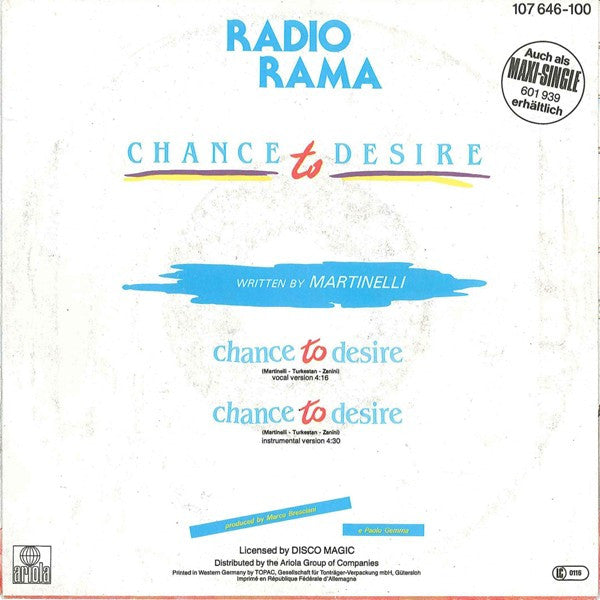 Radiorama : Chance To Desire (7", Single)