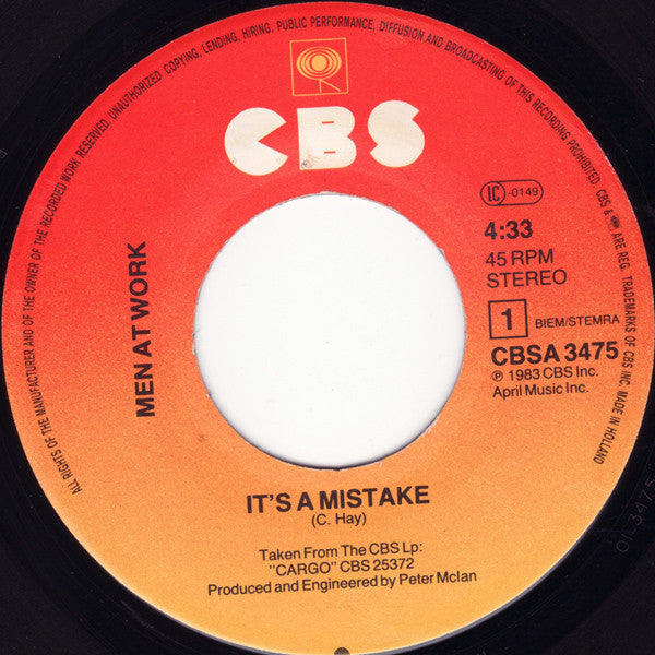 Men At Work : It's A Mistake (7", Single)