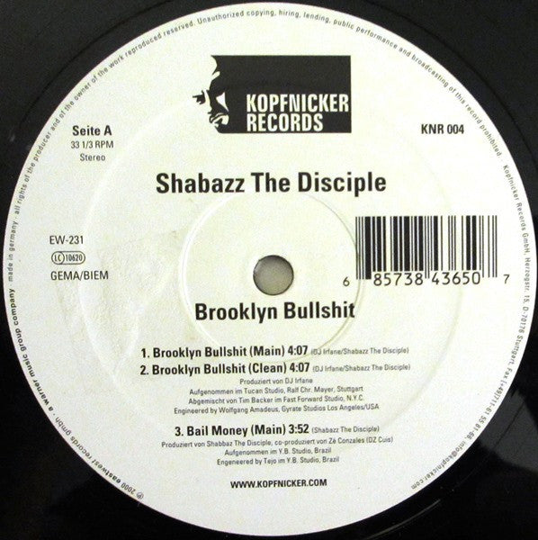 Shabazz The Disciple : Brooklyn Bullshit (12")