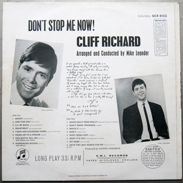 Cliff Richard : Don't Stop Me Now! (LP, RE, bla)