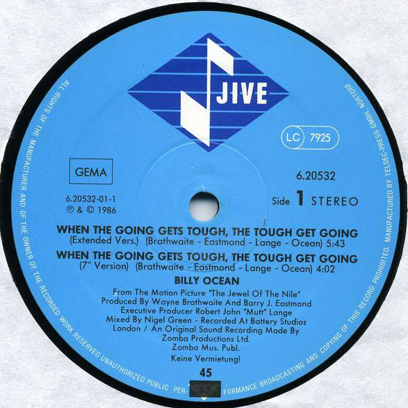 Billy Ocean : When The Going Gets Tough, The Tough Get Going (12", Maxi)