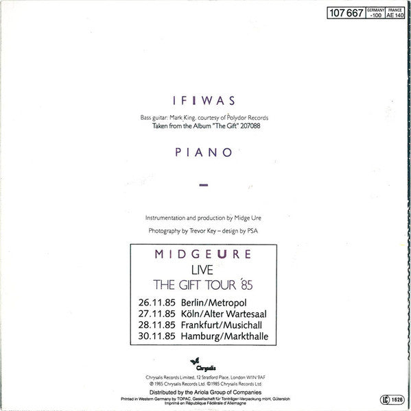 Midge Ure : If I Was (7", Single)