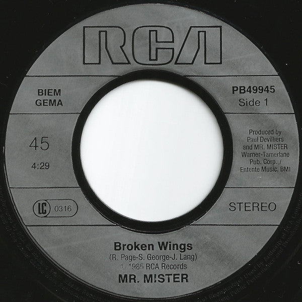 Mr. Mister : Broken Wings (7", Single)