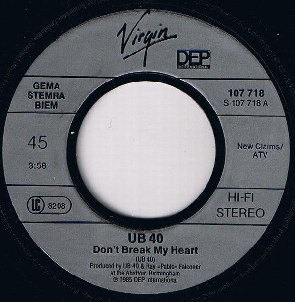 UB40 : Don't Break My Heart (7", Single)
