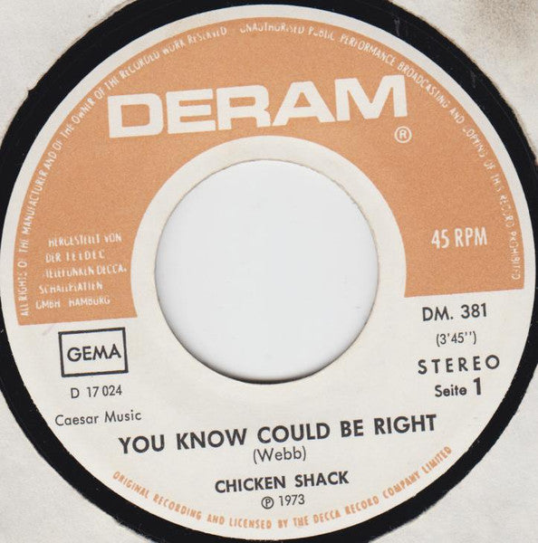 Chicken Shack : You Know Could Be Right (7")