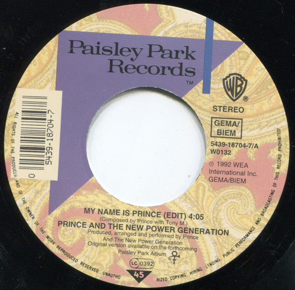 Prince And The New Power Generation : My Name Is Prince (7", Single, Lar)