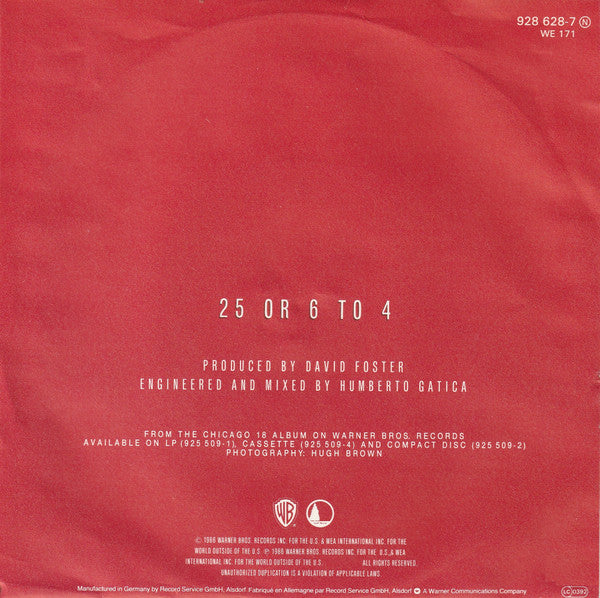 Chicago (2) : 25 Or 6 To 4 (7", Single)