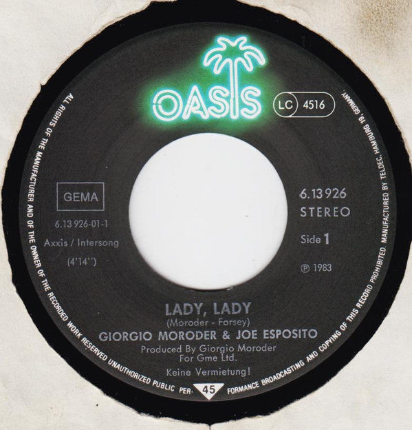 Giorgio Moroder & Joe Esposito : Lady, Lady (7", Single)