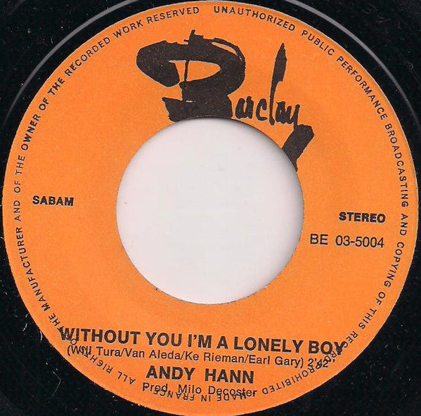 Andy Hann : Without You I'm A Lonely Boy (7", Single)